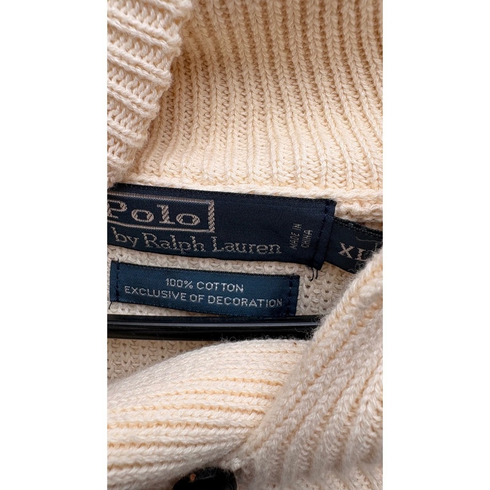 Polo Ralph Lauren Mens XL Cream Cotton Shawl Collar Button Neck Knit Sweater - Picture 5 of 6